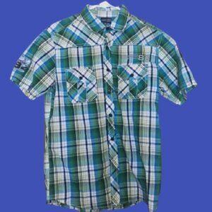 -Urban Vintage Blue Checked Shirt Men Medium
